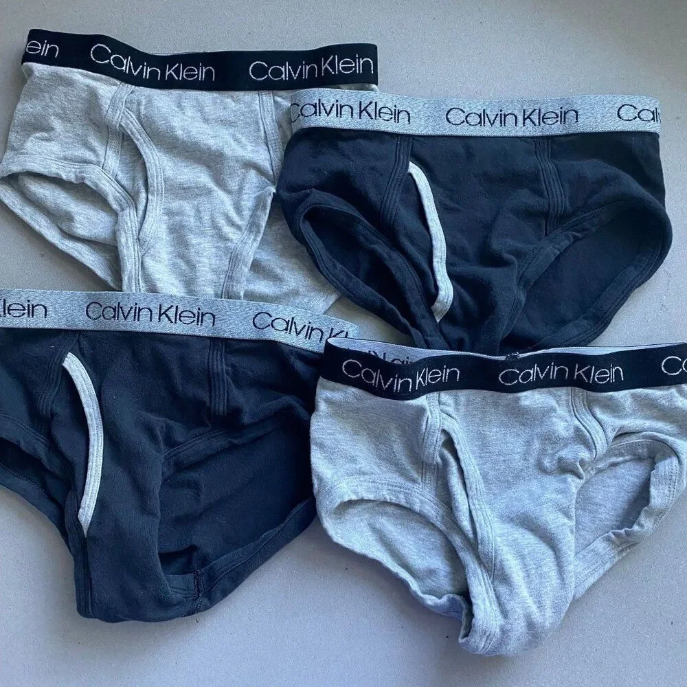 Calvin Klein Boys 4-Pieces Black and Gray Cotton Stretch Logo Briefs, Size 6/7
